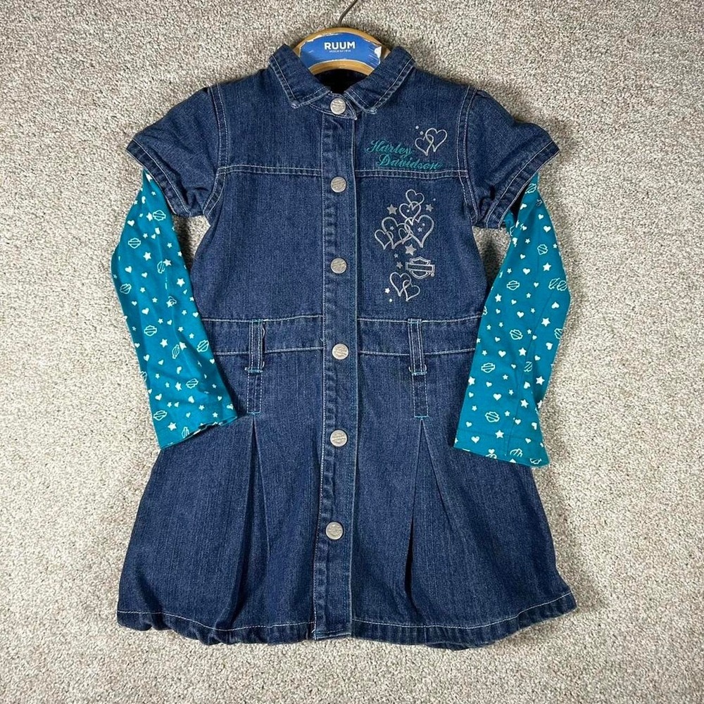 Vintage Harley Davidson toddler girls 4t layered denim dress